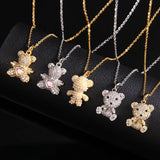 Stainless Steel Bear Pendant Necklace with Zircon Accent | Elegant Animal Jewelry