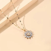 Luxury Flower Zirconia Pendant Necklace | Elegant Inlaid Crystal Jewelry