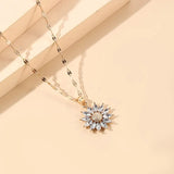 Luxury Flower Zirconia Pendant Necklace | Elegant Inlaid Crystal Jewelry