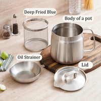 Stainless Steel Deep Frying Pot with Mesh Basket & Oil Storage – 2L Capacity