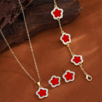 Luxury Five-Leaf Flower Jewelry Set | Pendant Necklace & Matching Earrings