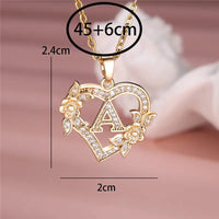 A-Z Flower Heart Initial Pendant Necklace | Personalized Letter Charm Jewelry
