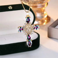 Zircon Stone Cross Necklace | Elegant Stainless Steel Religious Pendant