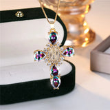 Zircon Stone Cross Necklace | Elegant Stainless Steel Religious Pendant