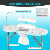 Portable Manicure Table, Foldable Nail Technician Desk