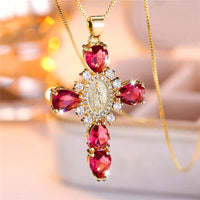 Zircon Stone Cross Necklace | Elegant Stainless Steel Religious Pendant
