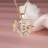A-Z Flower Heart Initial Pendant Necklace | Personalized Letter Charm Jewelry