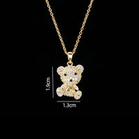 Stainless Steel Bear Pendant Necklace with Zircon Accent | Elegant Animal Jewelry