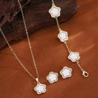 Luxury Five-Leaf Flower Jewelry Set | Pendant Necklace & Matching Earrings