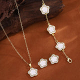 Luxury Five-Leaf Flower Jewelry Set | Pendant Necklace & Matching Earrings
