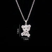 Stainless Steel Bear Pendant Necklace with Zircon Accent | Elegant Animal Jewelry
