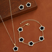 Luxury Five-Leaf Flower Jewelry Set | Pendant Necklace & Matching Earrings