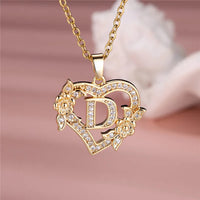A-Z Flower Heart Initial Pendant Necklace | Personalized Letter Charm Jewelry