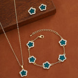 Luxury Five-Leaf Flower Jewelry Set | Pendant Necklace & Matching Earrings
