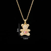 Stainless Steel Bear Pendant Necklace with Zircon Accent | Elegant Animal Jewelry