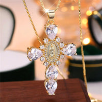 Zircon Stone Cross Necklace | Elegant Stainless Steel Religious Pendant
