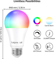 Smart Bulb A16 E26 Wife Light Bulb Dimable RGBW Color Changing Light